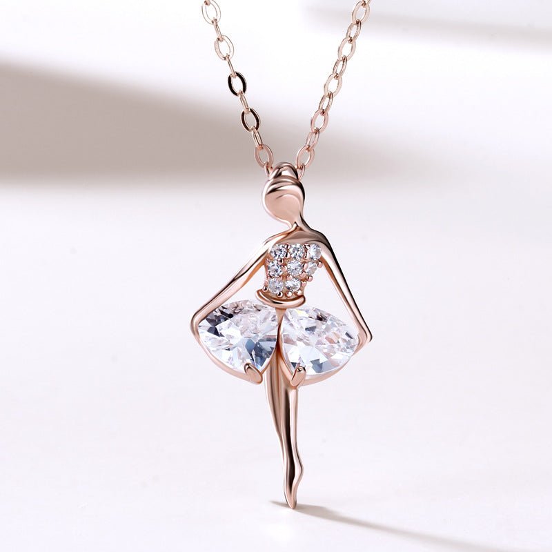Ballet Dancer Necklace, Austrian Crystal 925 Sterling Silver 18k Gold Plated Gift for Her