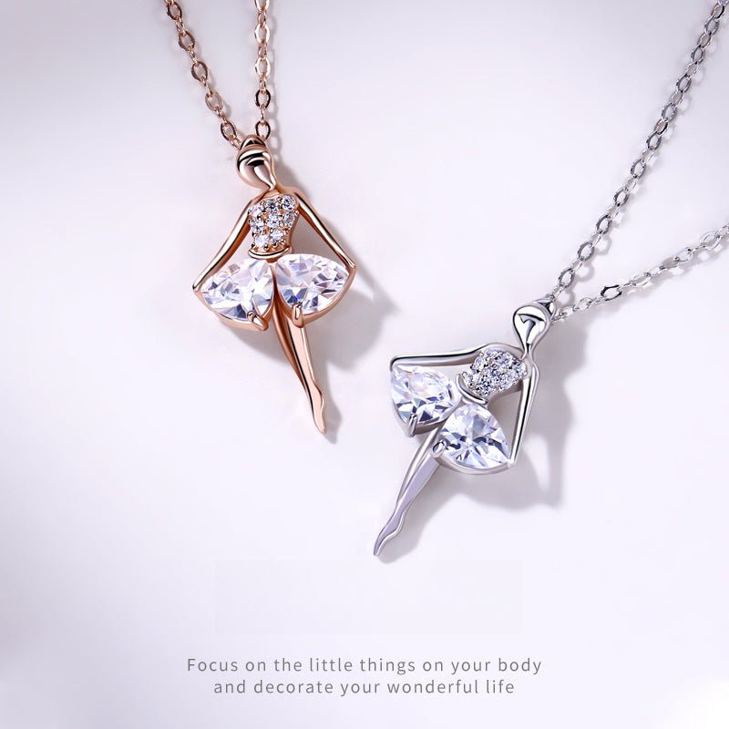 Ballet Dancer Necklace, Austrian Crystal 925 Sterling Silver 18k Gold Plated Gift for Her