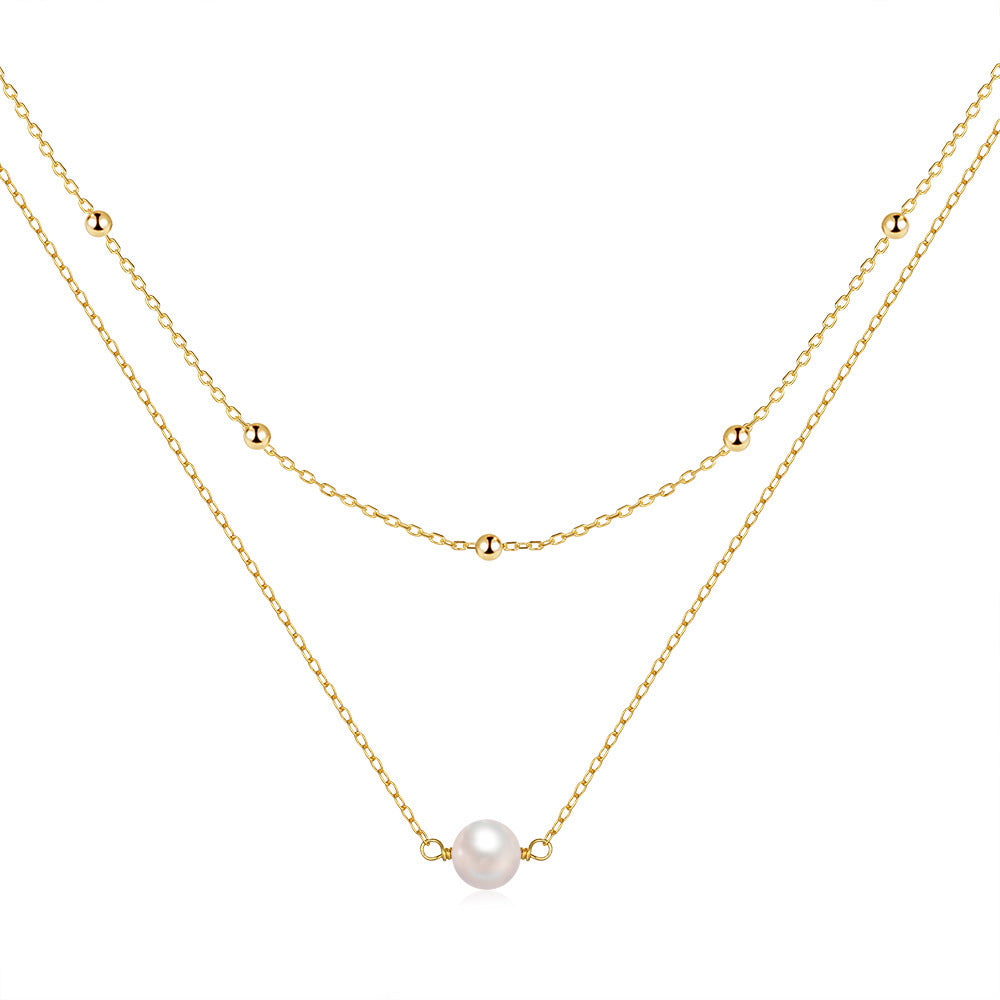 Pearl Necklace 925 Sterling Silver Double Layer  Gift For Her