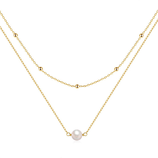 Pearl Necklace 925 Sterling Silver Double Layer  Gift For Her