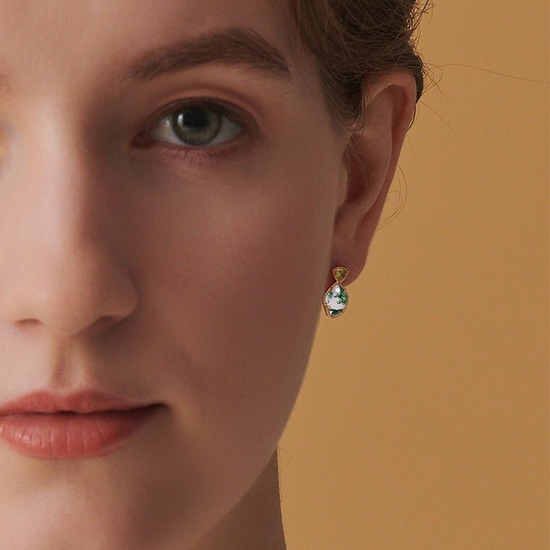 Irregular Green Moss Agate Stud Earrings 925 Sterling Silver Boho Natural Gemstone Jewelry