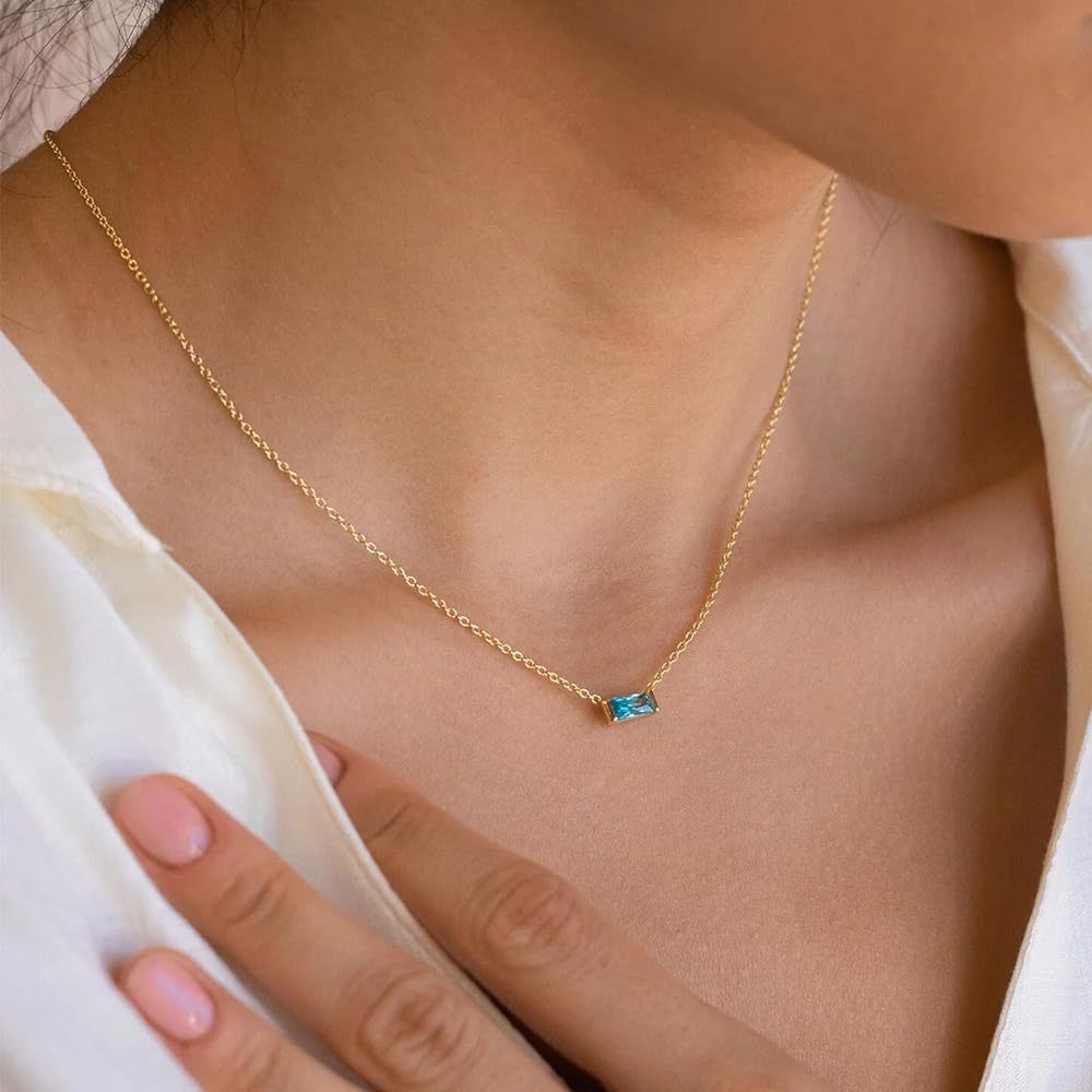 Baguette Birthstone Necklace by Minimalist • Everyday Dainty Gemstone Jewelry • Personalized Gifts • Perfect Gift for Her