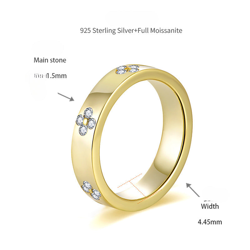 Moissanite Four leaf Clover Silver Ring 18k Gold Plated Wedding Ring Women's Stacked Wearing Case