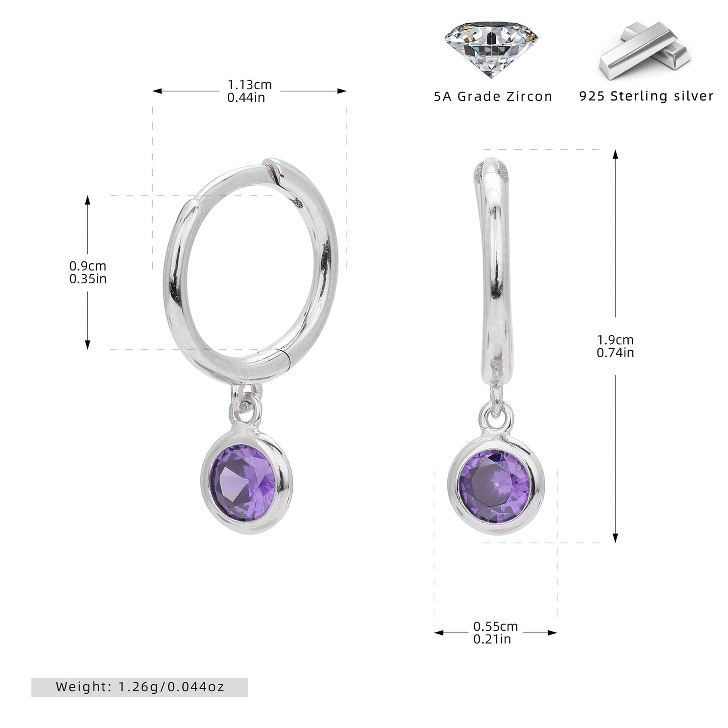 Birthstone Earrings in Sterling Silver Personalized Birthstone Jewelry Birthday Gift, Gift for Her