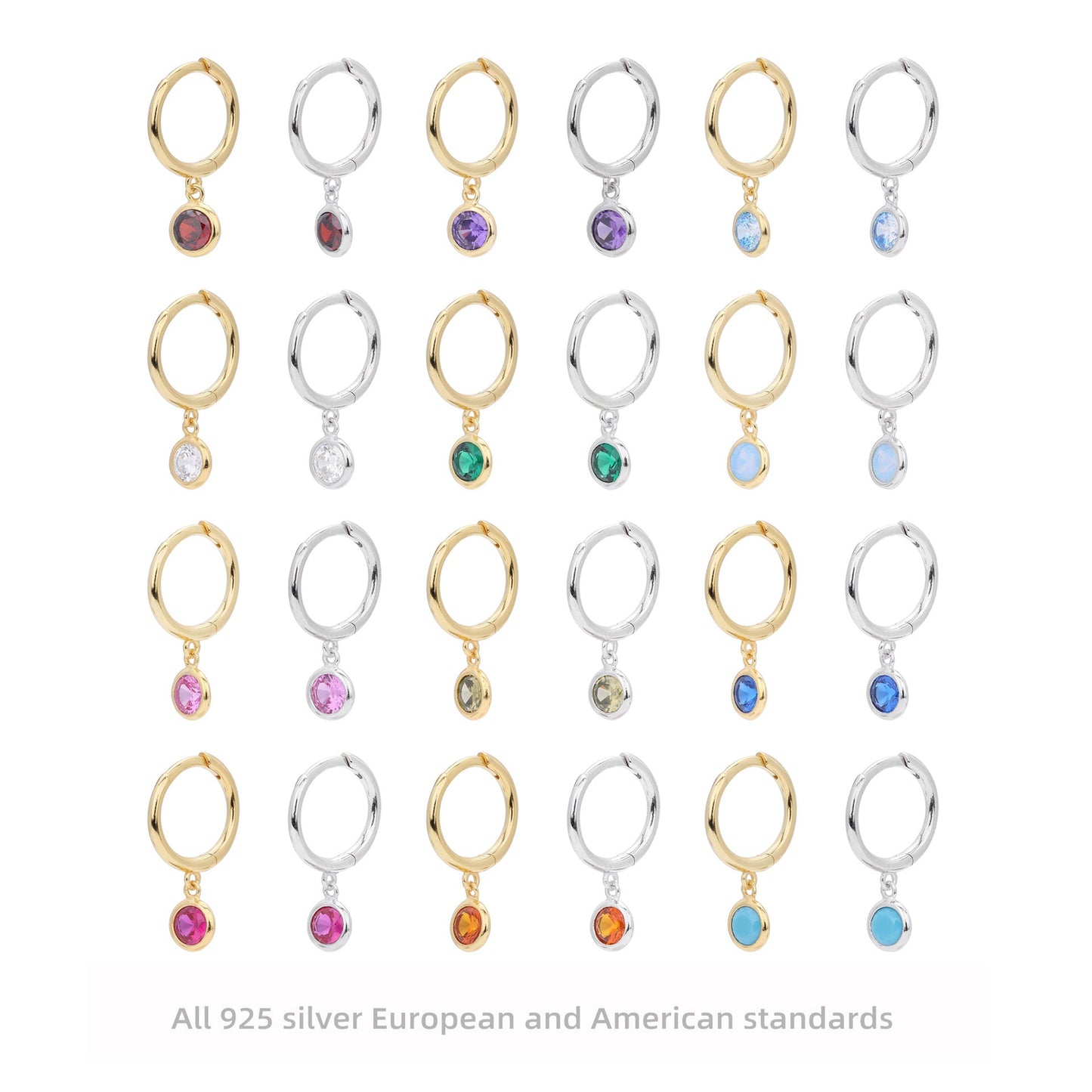 Birthstone Earrings in Sterling Silver Personalized Birthstone Jewelry Birthday Gift, Gift for Her