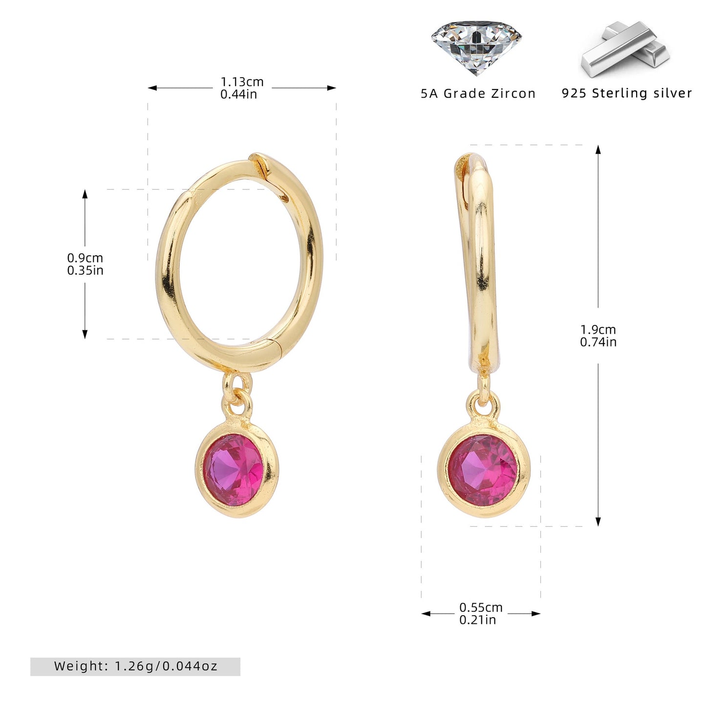 Birthstone Earrings in Sterling Silver Personalized Birthstone Jewelry Birthday Gift, Gift for Her