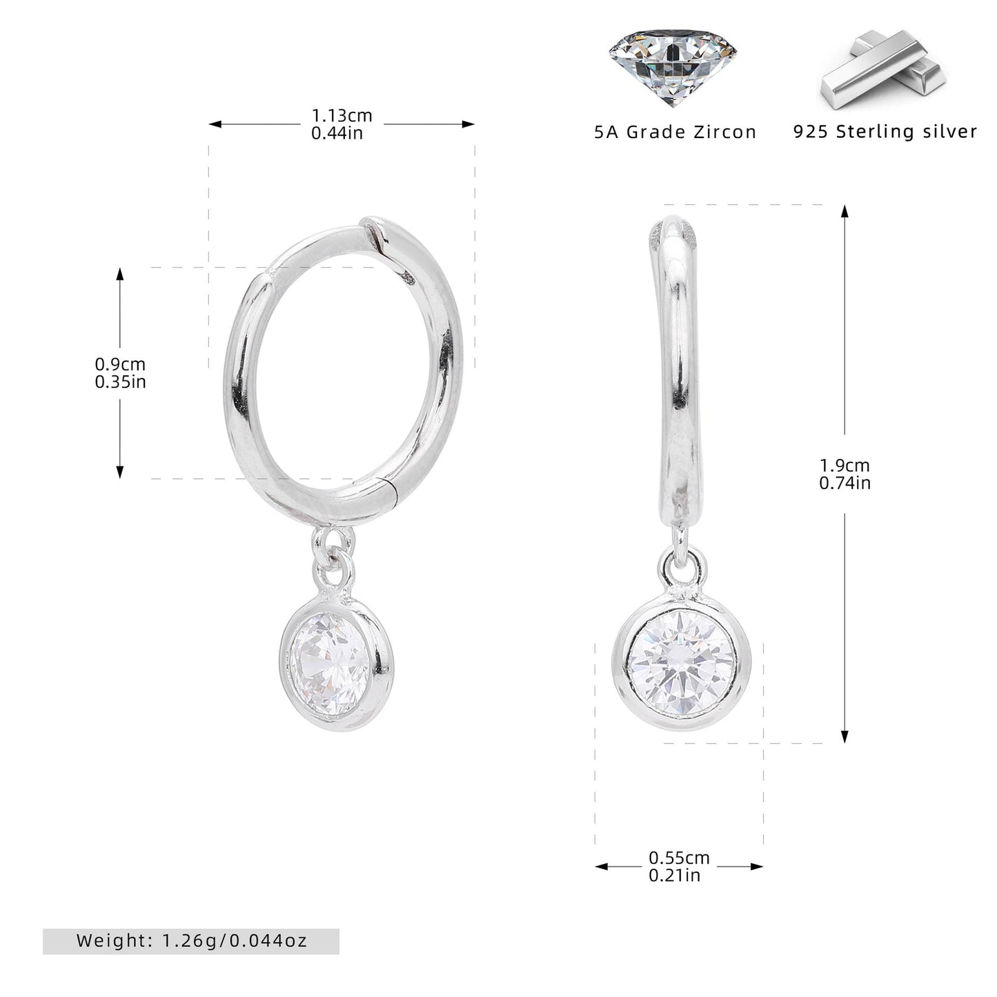 Birthstone Earrings in Sterling Silver Personalized Birthstone Jewelry Birthday Gift, Gift for Her