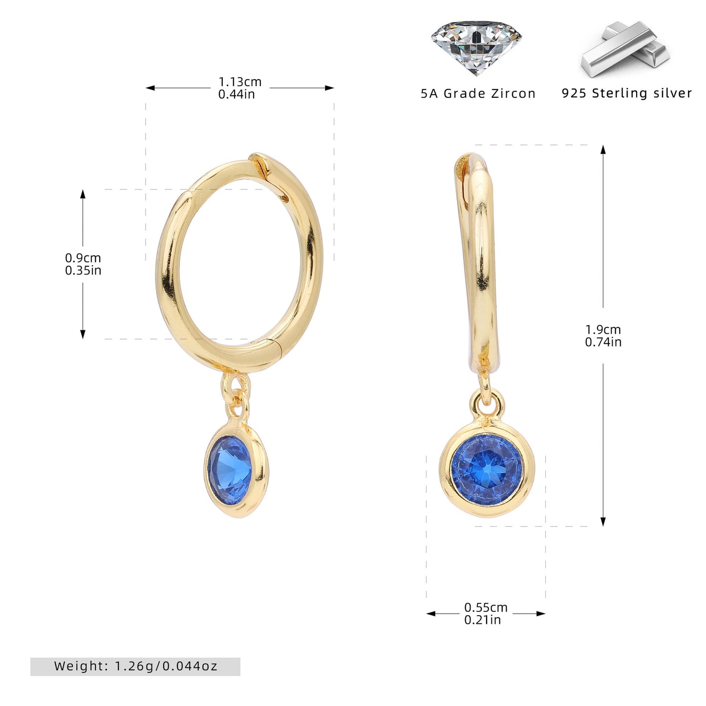 Birthstone Earrings in Sterling Silver Personalized Birthstone Jewelry Birthday Gift, Gift for Her