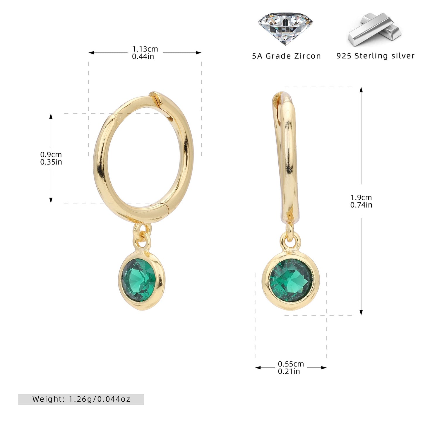 Birthstone Earrings in Sterling Silver Personalized Birthstone Jewelry Birthday Gift, Gift for Her