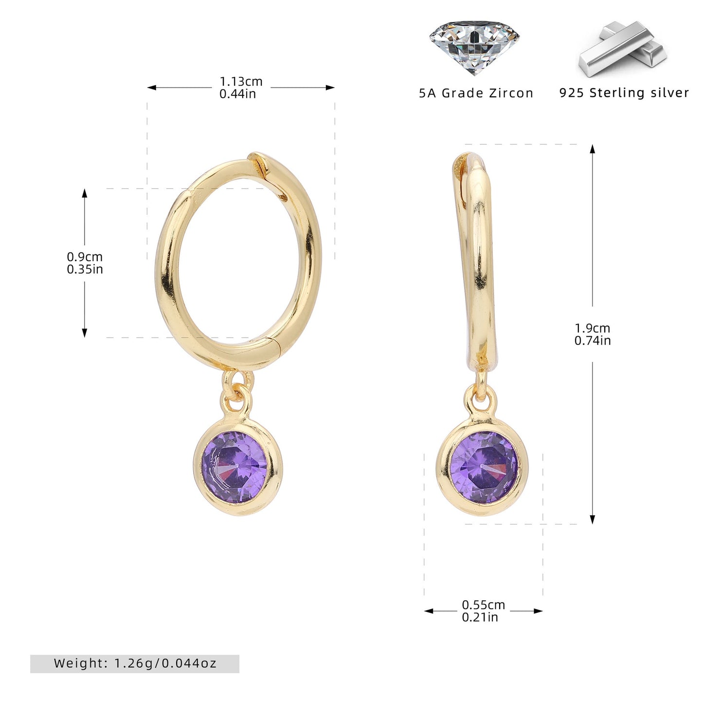 Birthstone Earrings in Sterling Silver Personalized Birthstone Jewelry Birthday Gift, Gift for Her