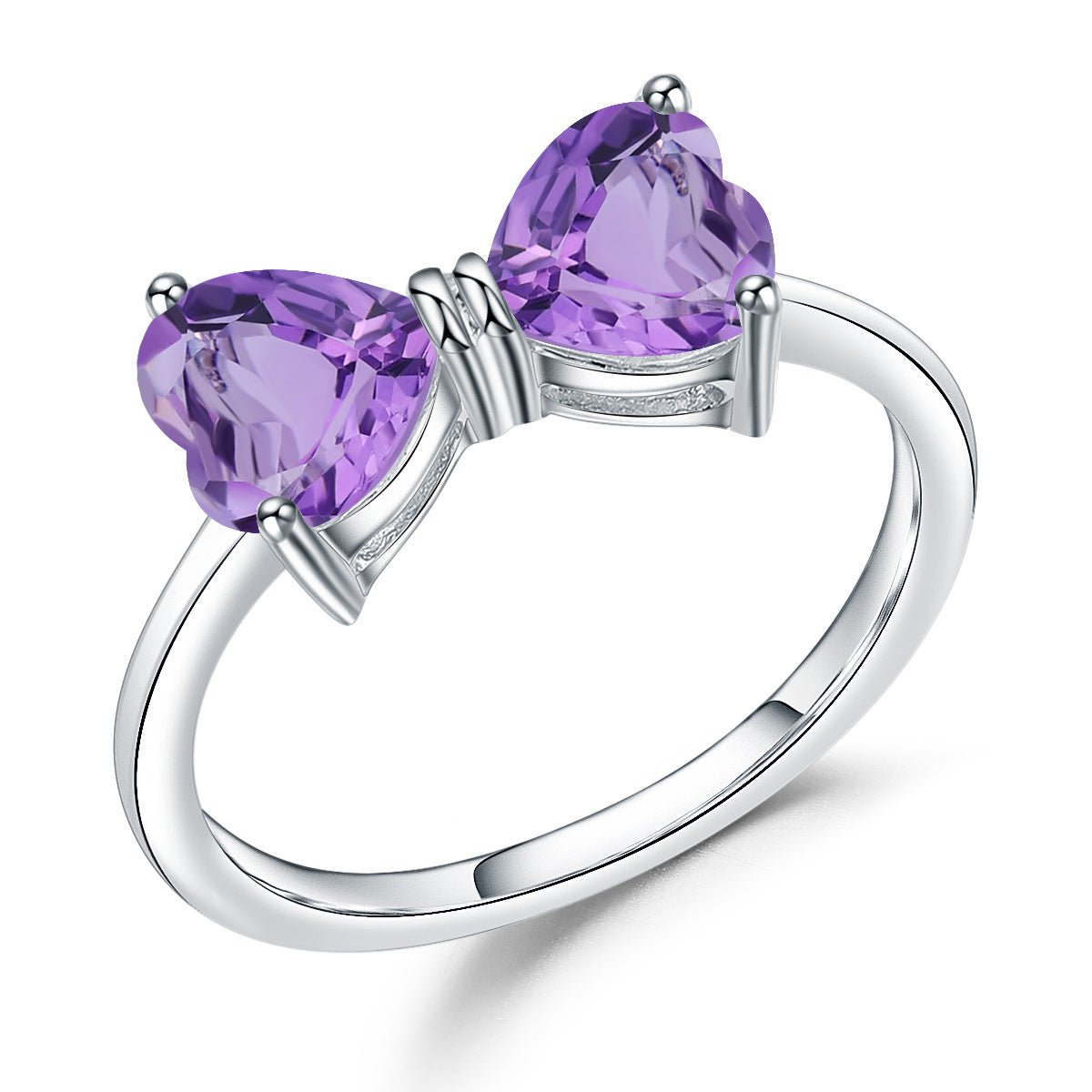 Birthstone Heart Bow Ring - Amethyst, Citrine, Topaz or Garnet in Sterling Silver