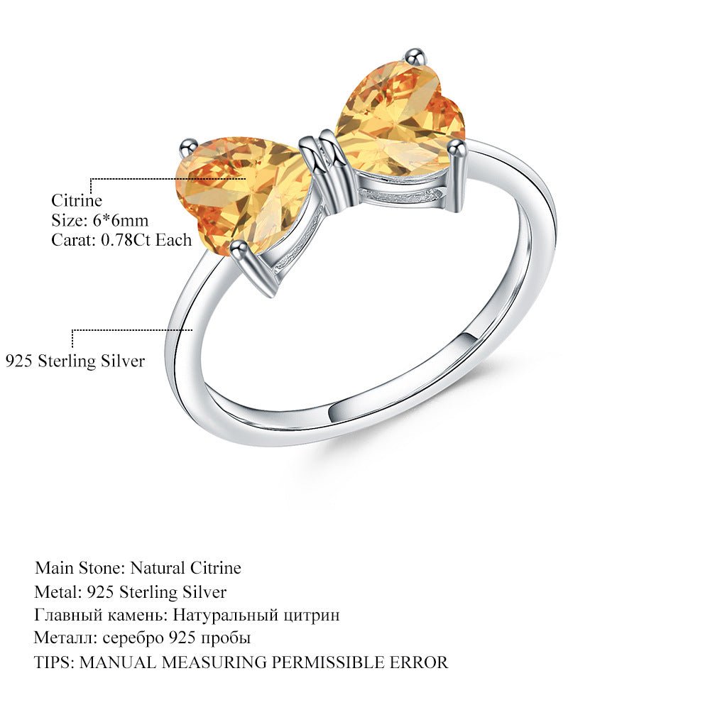 Birthstone Heart Bow Ring - Amethyst, Citrine, Topaz or Garnet in Sterling Silver