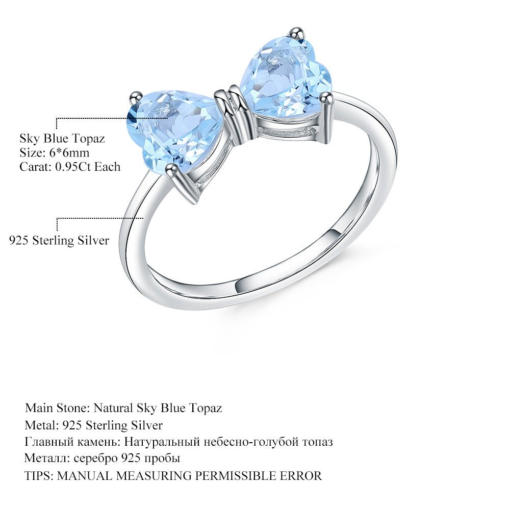 Birthstone Heart Bow Ring - Amethyst, Citrine, Topaz or Garnet in Sterling Silver