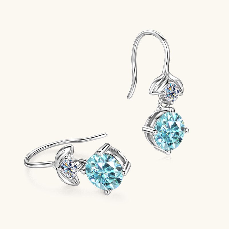 Blue Moissanite Dangle Drop Earrings 925 Silver Anniversary Gift for Her