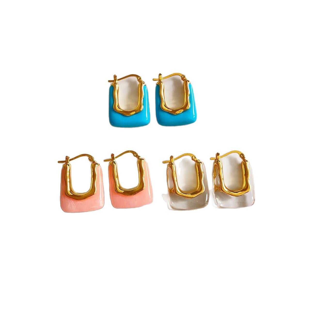 Blue Retro Hoop Earrings Square Dainty Boho Vintage Earrings