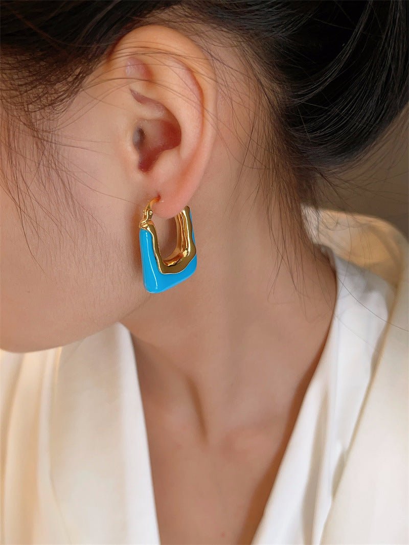 Blue Retro Hoop Earrings Square Dainty Boho Vintage Earrings