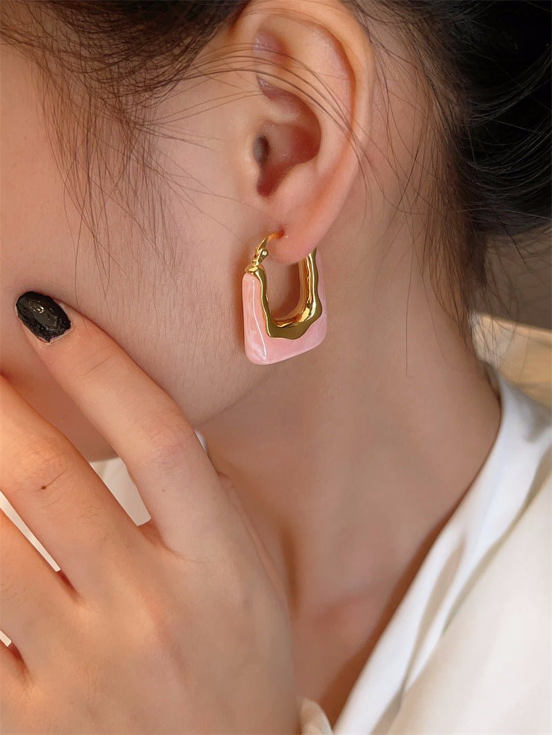 Blue Retro Hoop Earrings Square Dainty Boho Vintage Earrings