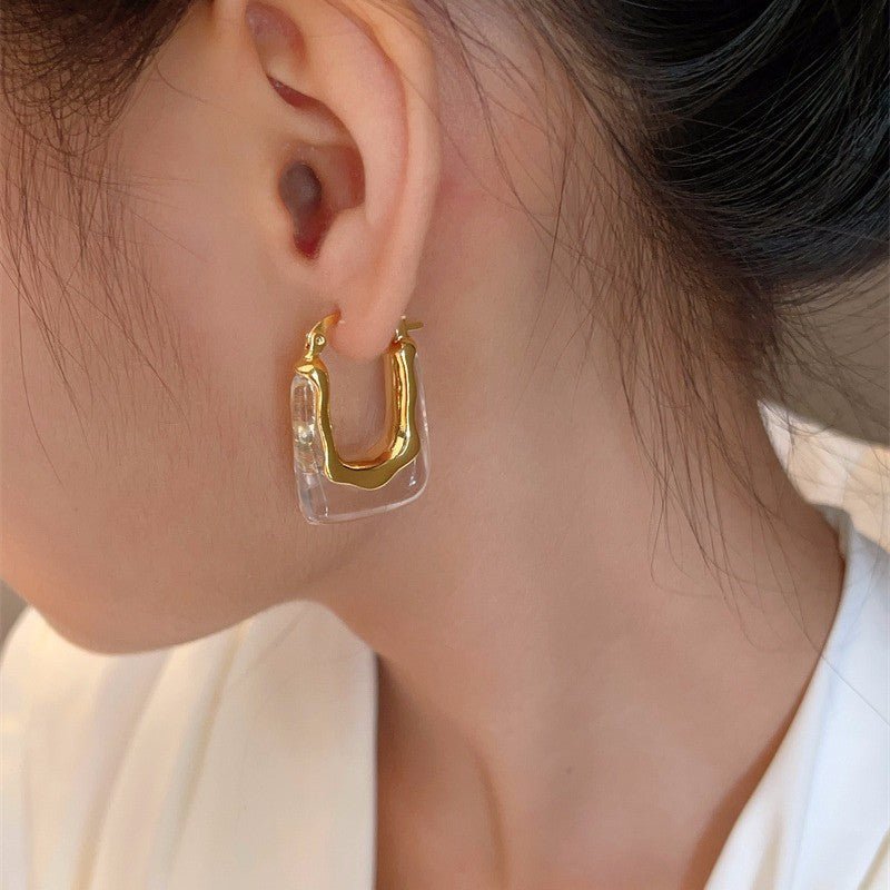 Blue Retro Hoop Earrings Square Dainty Boho Vintage Earrings