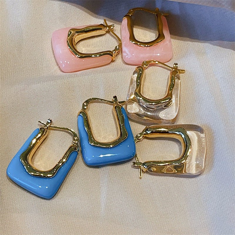 Blue Retro Hoop Earrings Square Dainty Boho Vintage Earrings