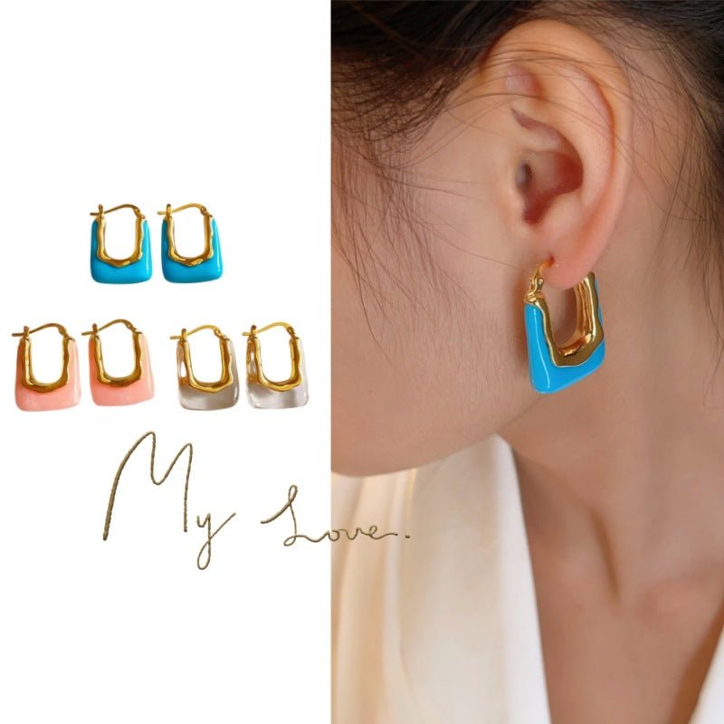 Blue Retro Hoop Earrings Square Dainty Boho Vintage Earrings