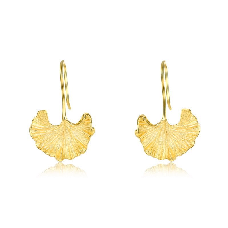 Boho Chic Ginkgo Earrings, Textured Dangle Earrings in Gold Plated Silver