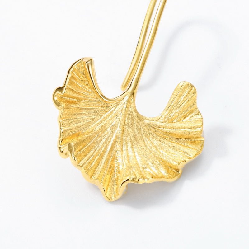 Boho Chic Ginkgo Earrings, Textured Dangle Earrings in Gold Plated Silver