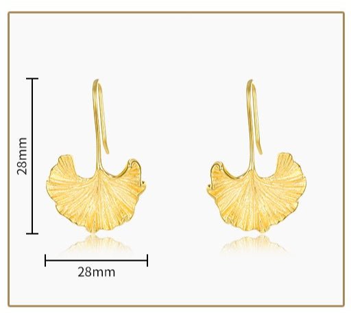 Boho Chic Ginkgo Earrings, Textured Dangle Earrings in Gold Plated Silver