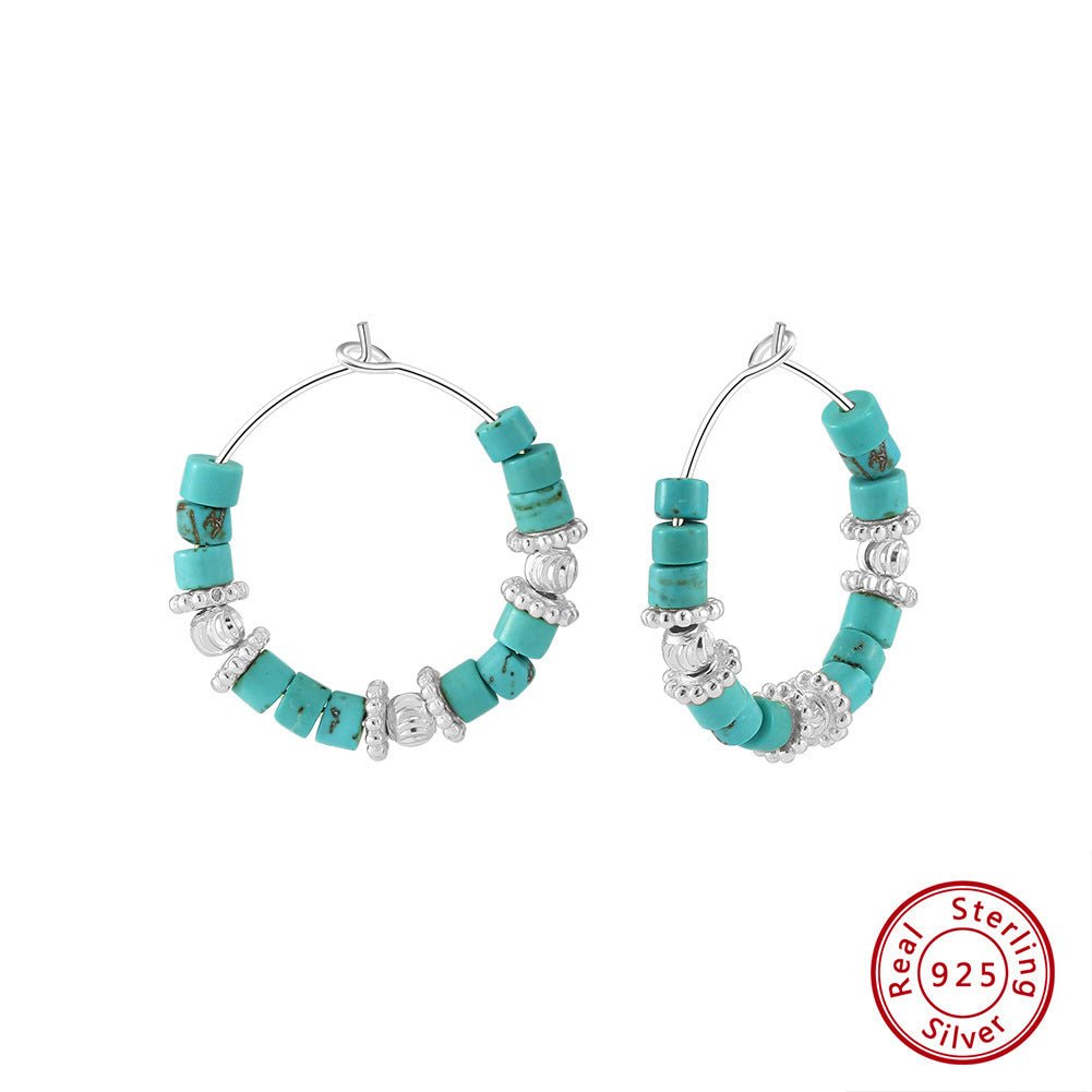 Boho Turquoise Hoop Earrings 925 Sterling Silver Pefect Gift for Her
