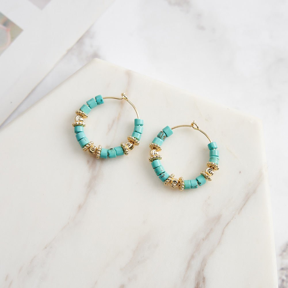 Boho Turquoise Hoop Earrings 925 Sterling Silver Pefect Gift for Her