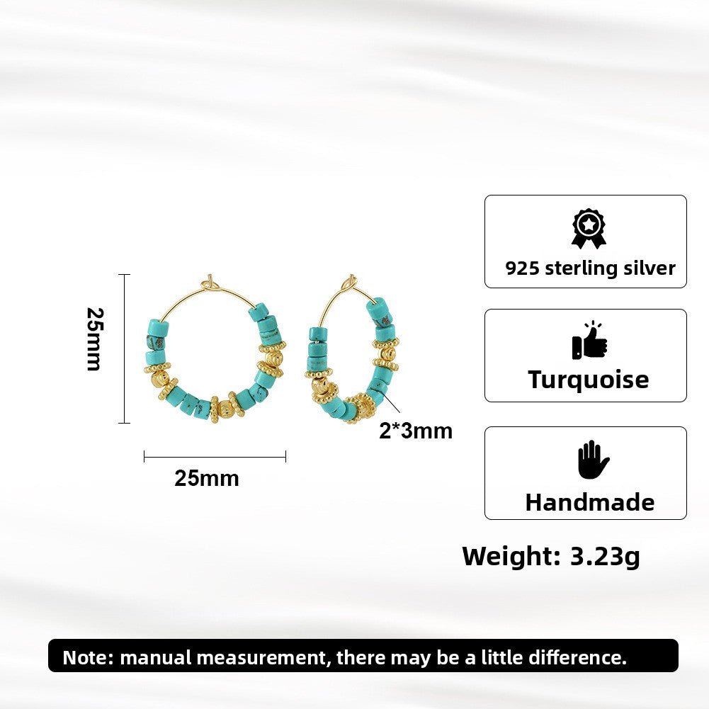 Boho Turquoise Hoop Earrings 925 Sterling Silver Pefect Gift for Her