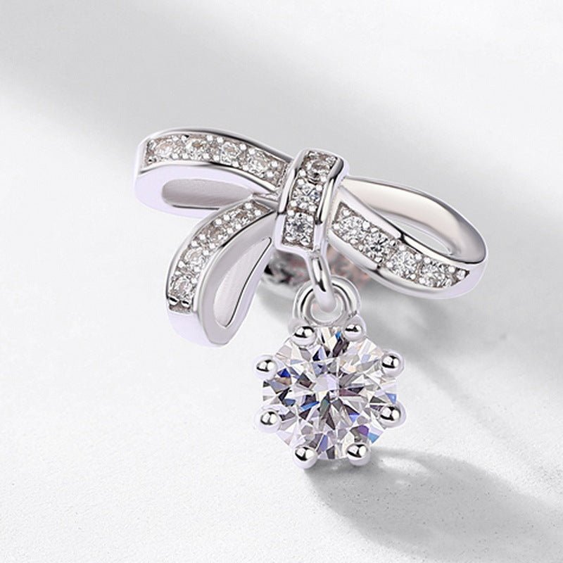 Bow Moissanite Stud Earrings for Women 925 Silver Jewelry Gift