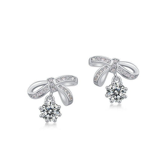 Bow Moissanite Stud Earrings for Women 925 Silver Jewelry Gift