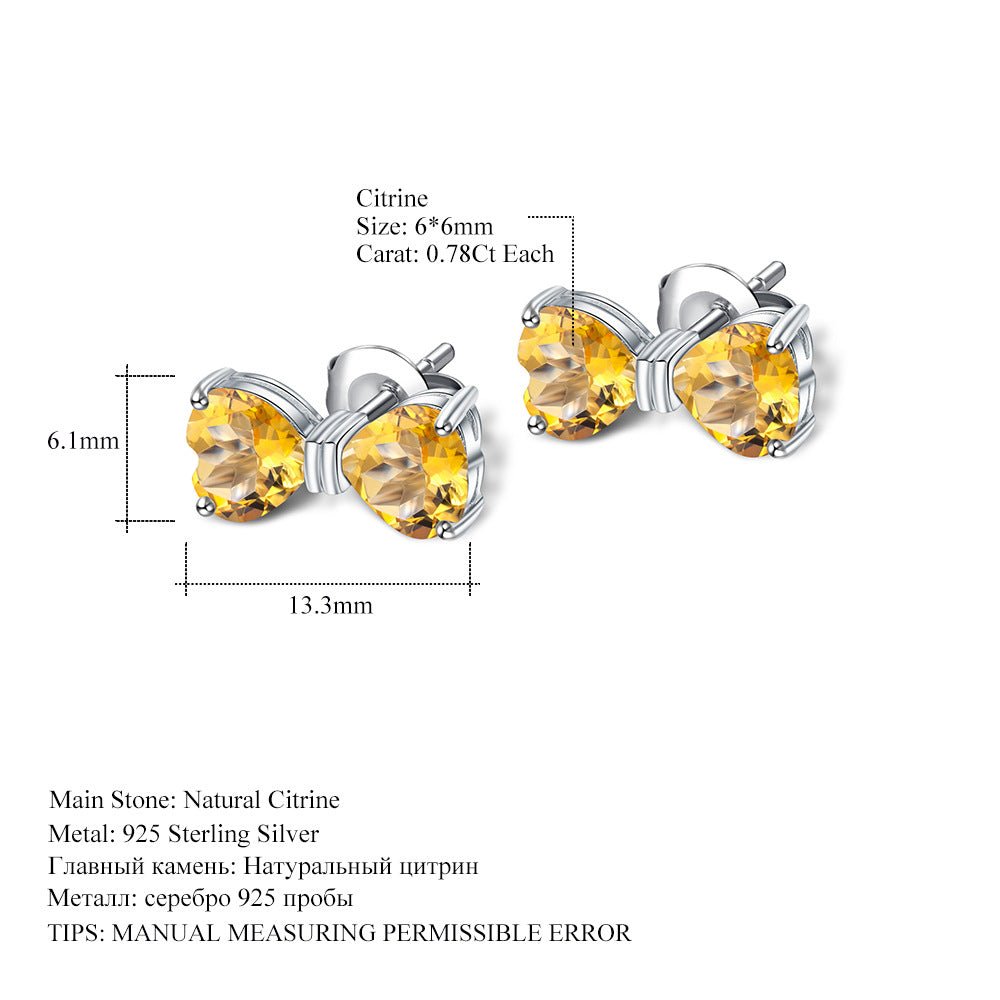 Bow Tie Stud Earrings: Amethyst, Citrine, or Garnet in 925 Silver