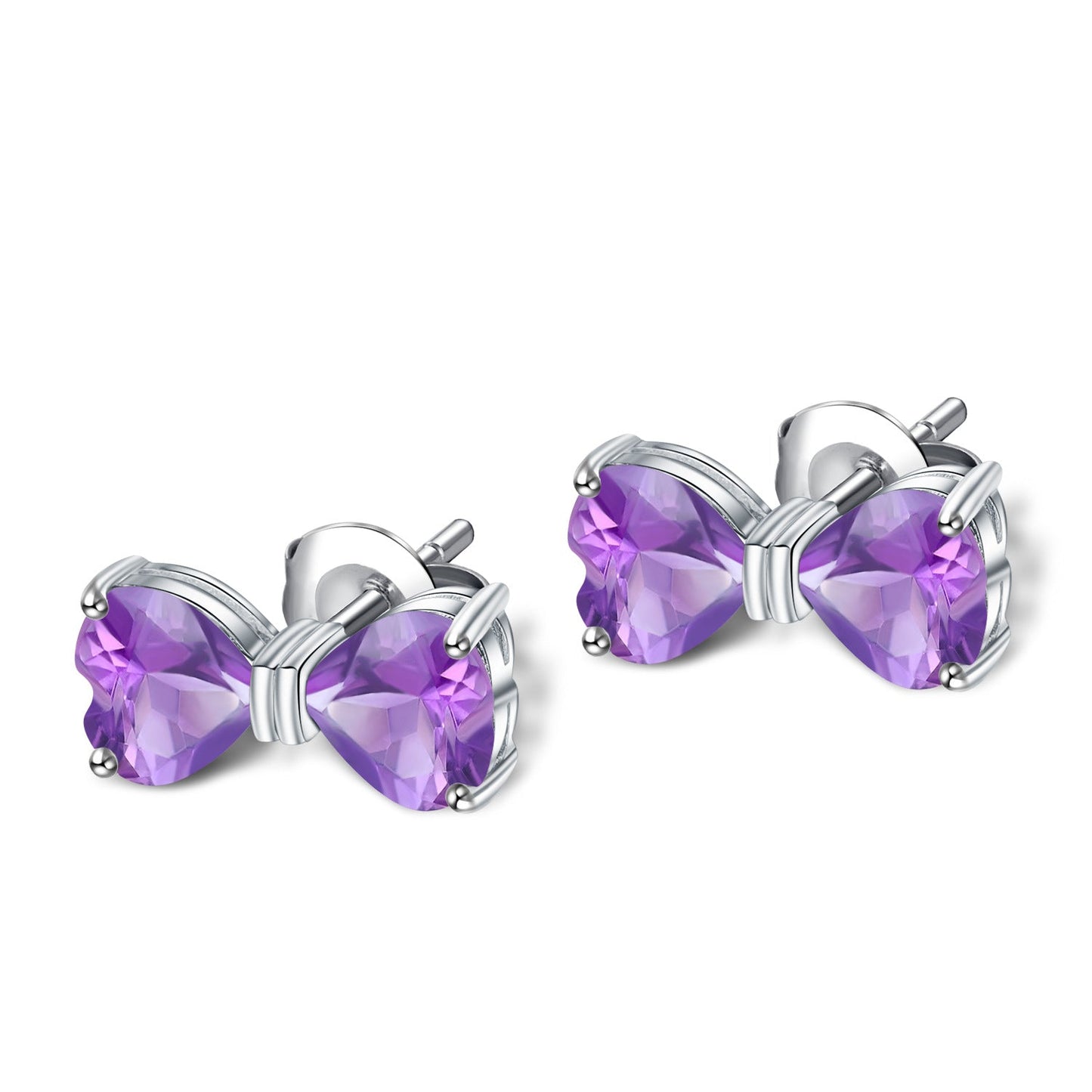 Bow Tie Stud Earrings: Amethyst, Citrine, or Garnet in 925 Silver