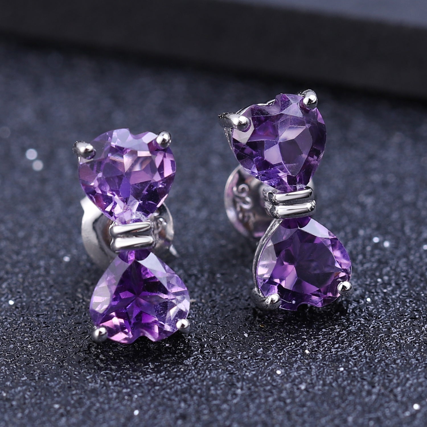Bow Tie Stud Earrings: Amethyst, Citrine, or Garnet in 925 Silver