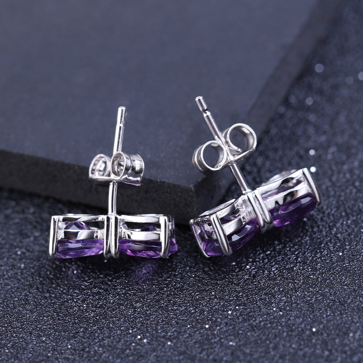 Bow Tie Stud Earrings: Amethyst, Citrine, or Garnet in 925 Silver