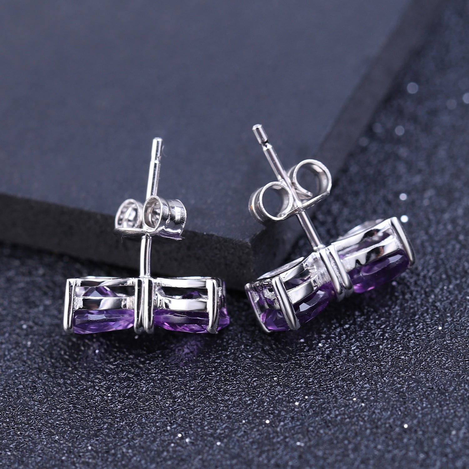 Bow Tie Stud Earrings: Amethyst, Citrine, or Garnet in 925 Silver
