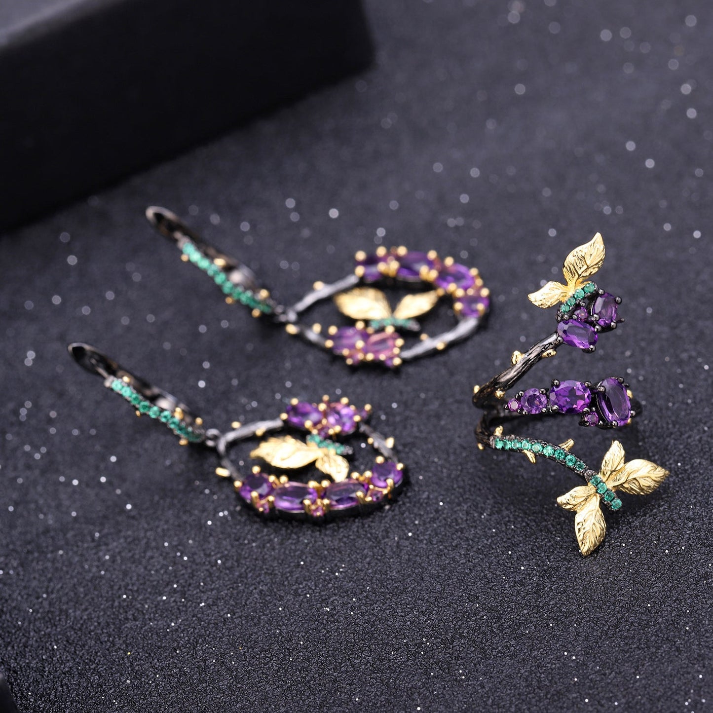 Butterfly Design Natural Garnet Amethyst Ring 925 Silver Adjustable Ring Gift for Her