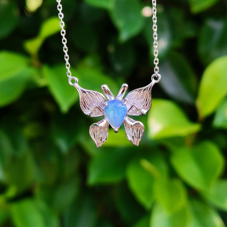 Butterfly Opal Necklace Sterling Silver, Delicate Nature Pendant with Natural Opal Birthstone Gift