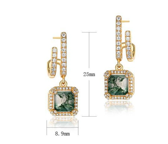 Green Moss Agate Huggies Earrings 925 Silver