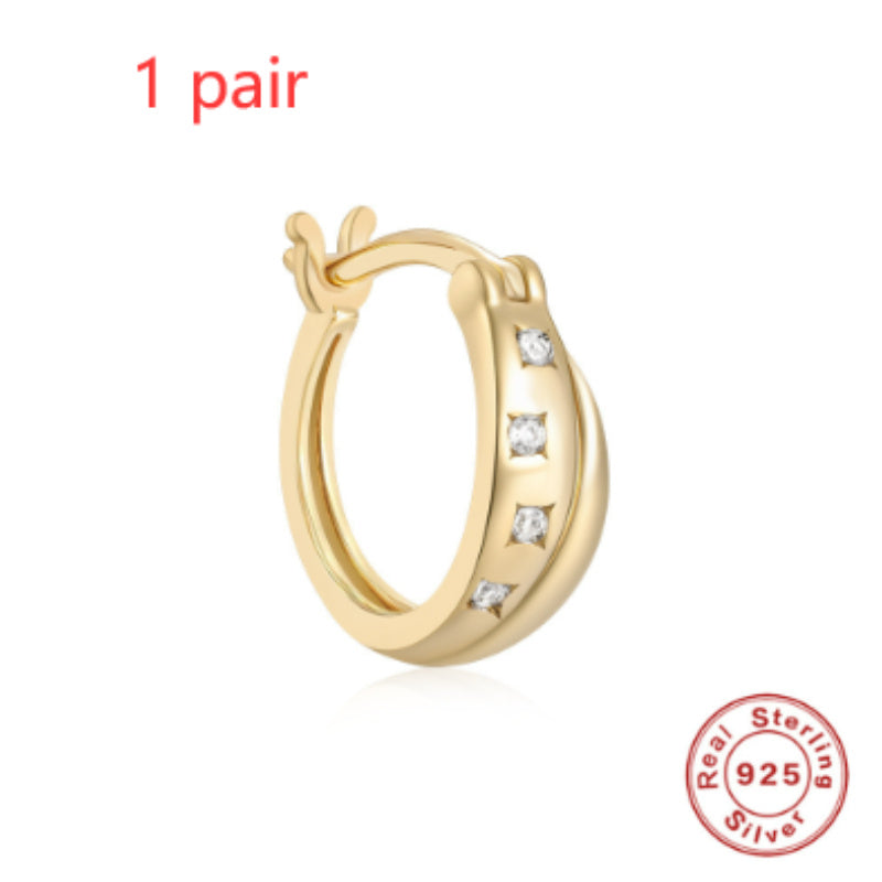 925 Sterling Silver Diamond Five-pointed Star Huggies Hoop Earring