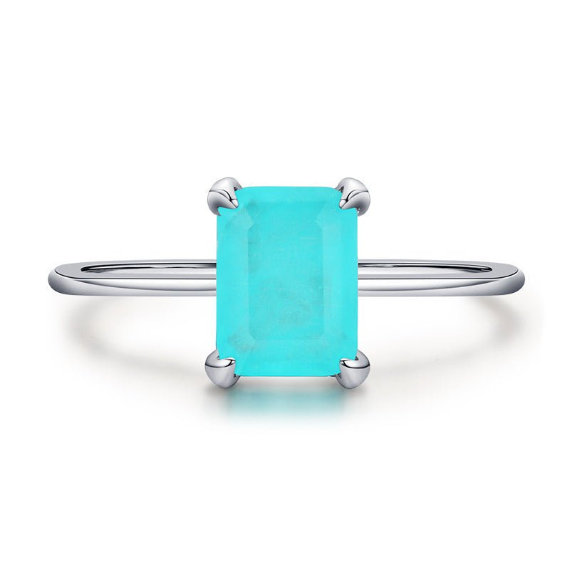 Classic Four-prong Emerald-Cut Imitation Tourmaline Ring In Sterling Silver