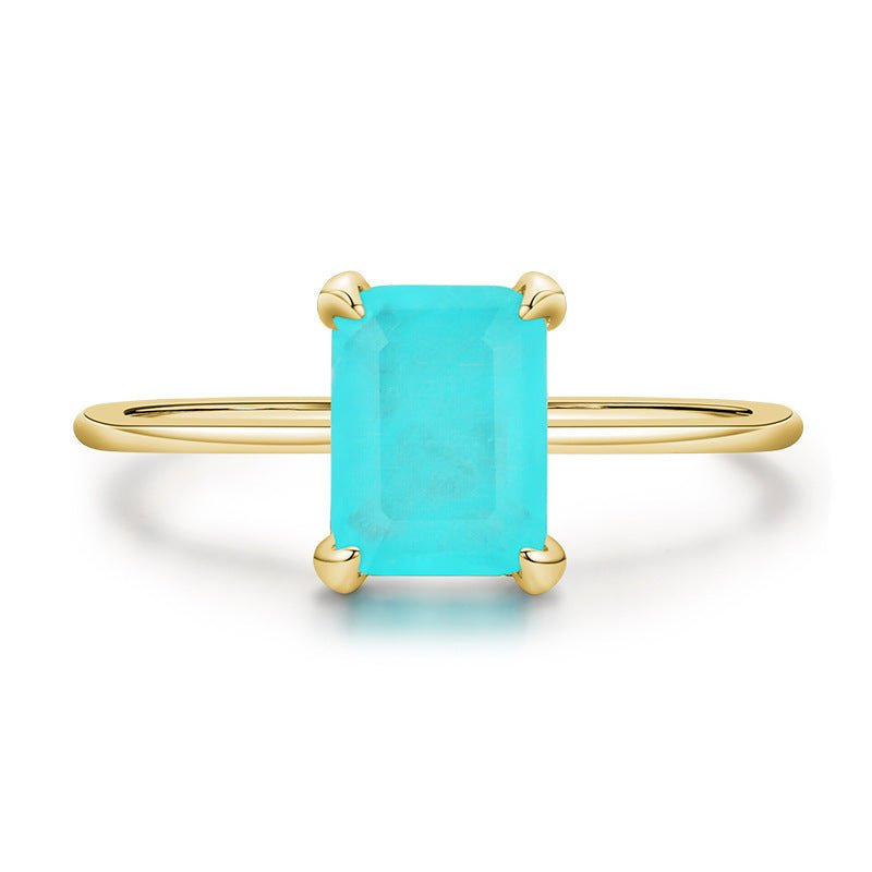 Classic Four-prong Emerald-Cut Imitation Tourmaline Ring In Sterling Silver