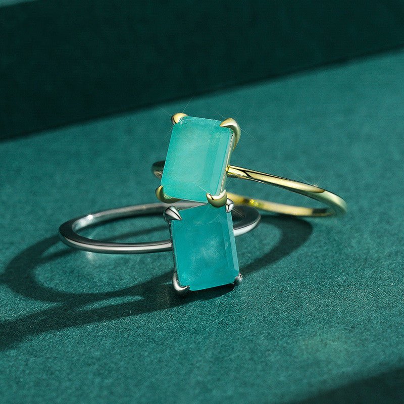 Classic Four-prong Emerald-Cut Imitation Tourmaline Ring In Sterling Silver