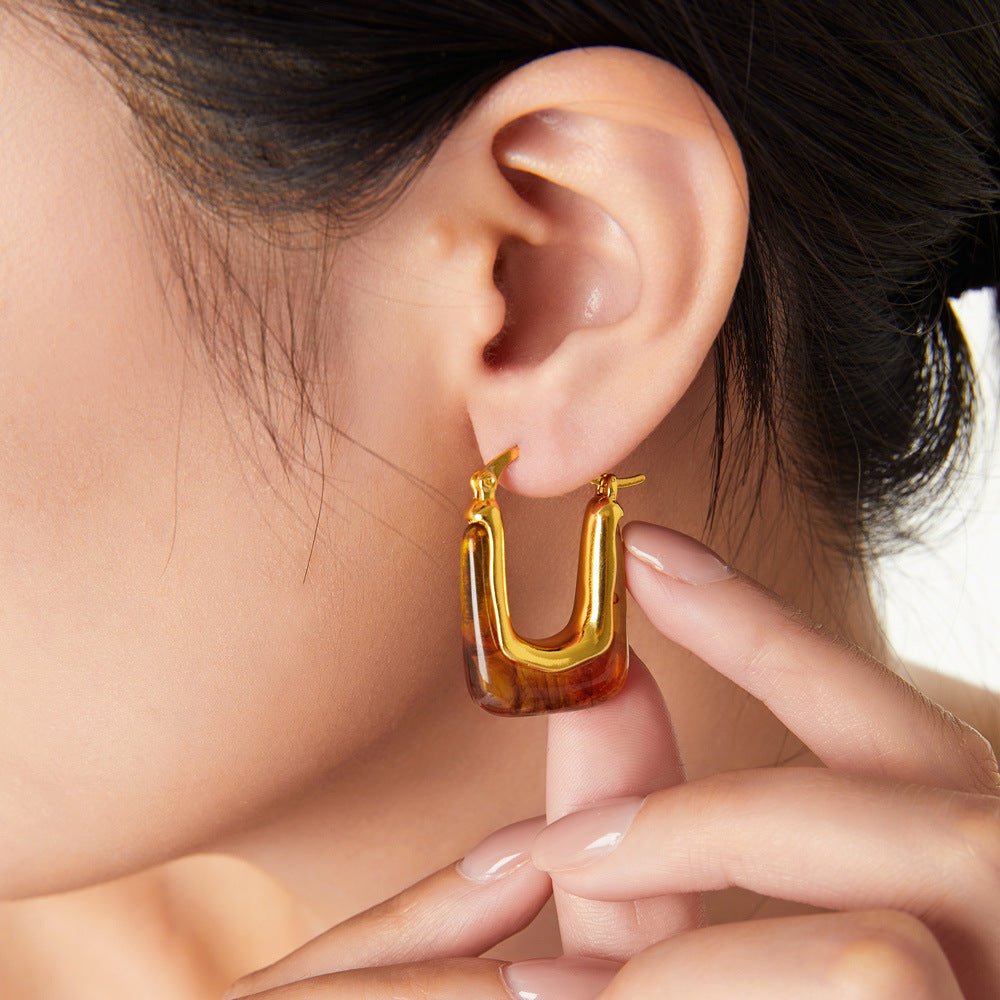 Coffee Brown Retro Hoop Earrings | Simple Hoop Earrings | Square Hoop Earrings | Dainty Earrings | Boho Vintage Earrings