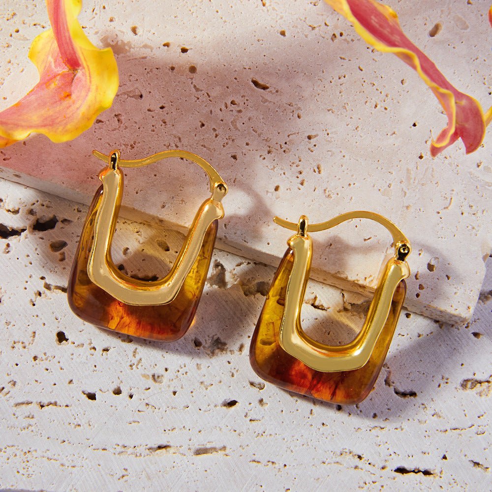 Coffee Brown Retro Hoop Earrings | Simple Hoop Earrings | Square Hoop Earrings | Dainty Earrings | Boho Vintage Earrings