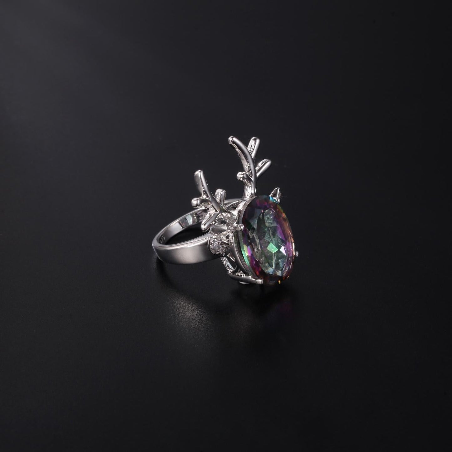 Colorful Crystal Elk Ring 925 Sterling Silver Christmas Gift