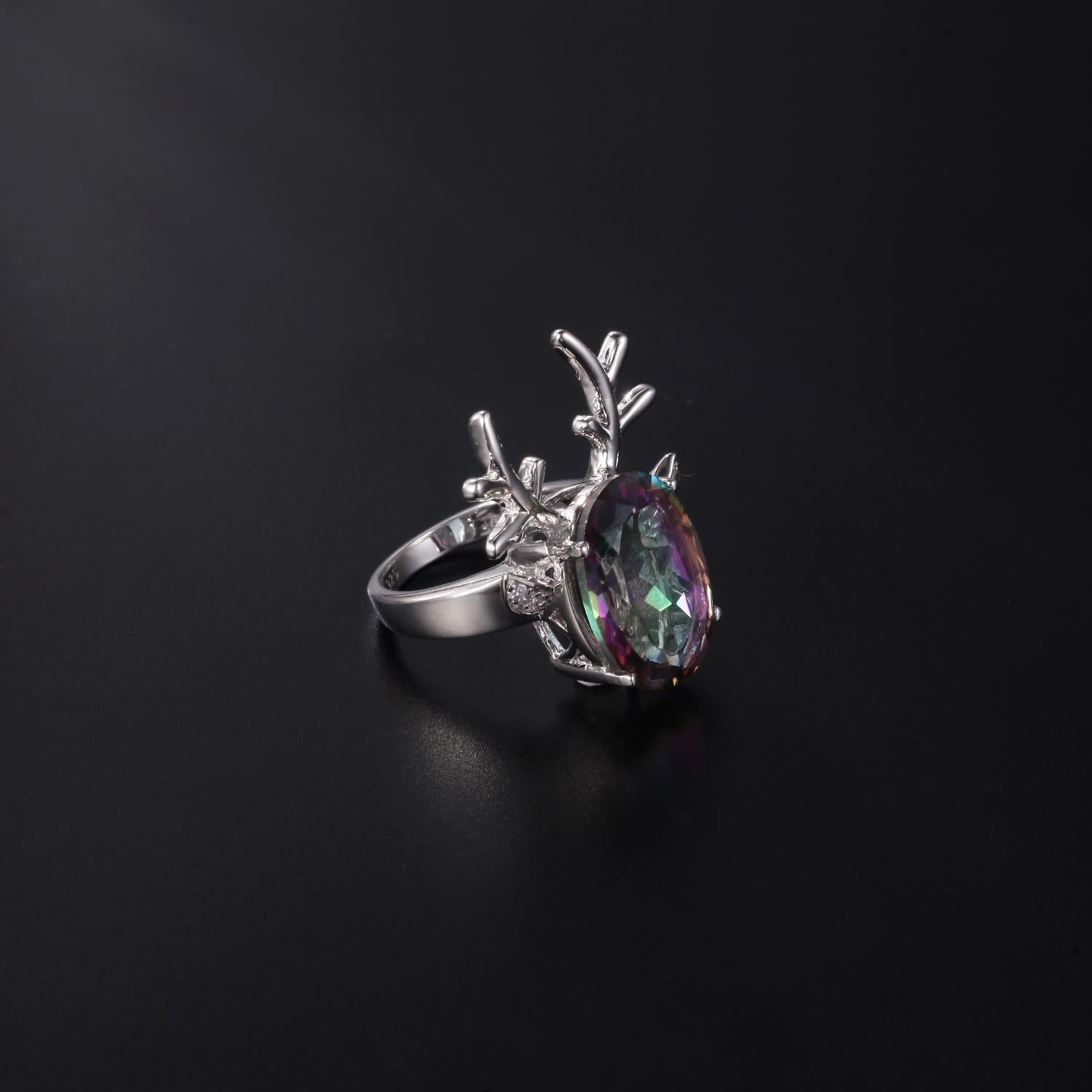 Colorful Crystal Elk Ring 925 Sterling Silver Christmas Gift