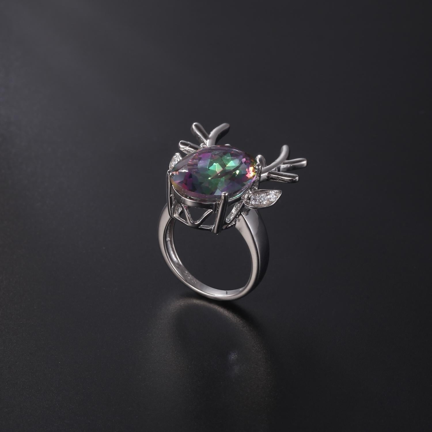 Colorful Crystal Elk Ring 925 Sterling Silver Christmas Gift