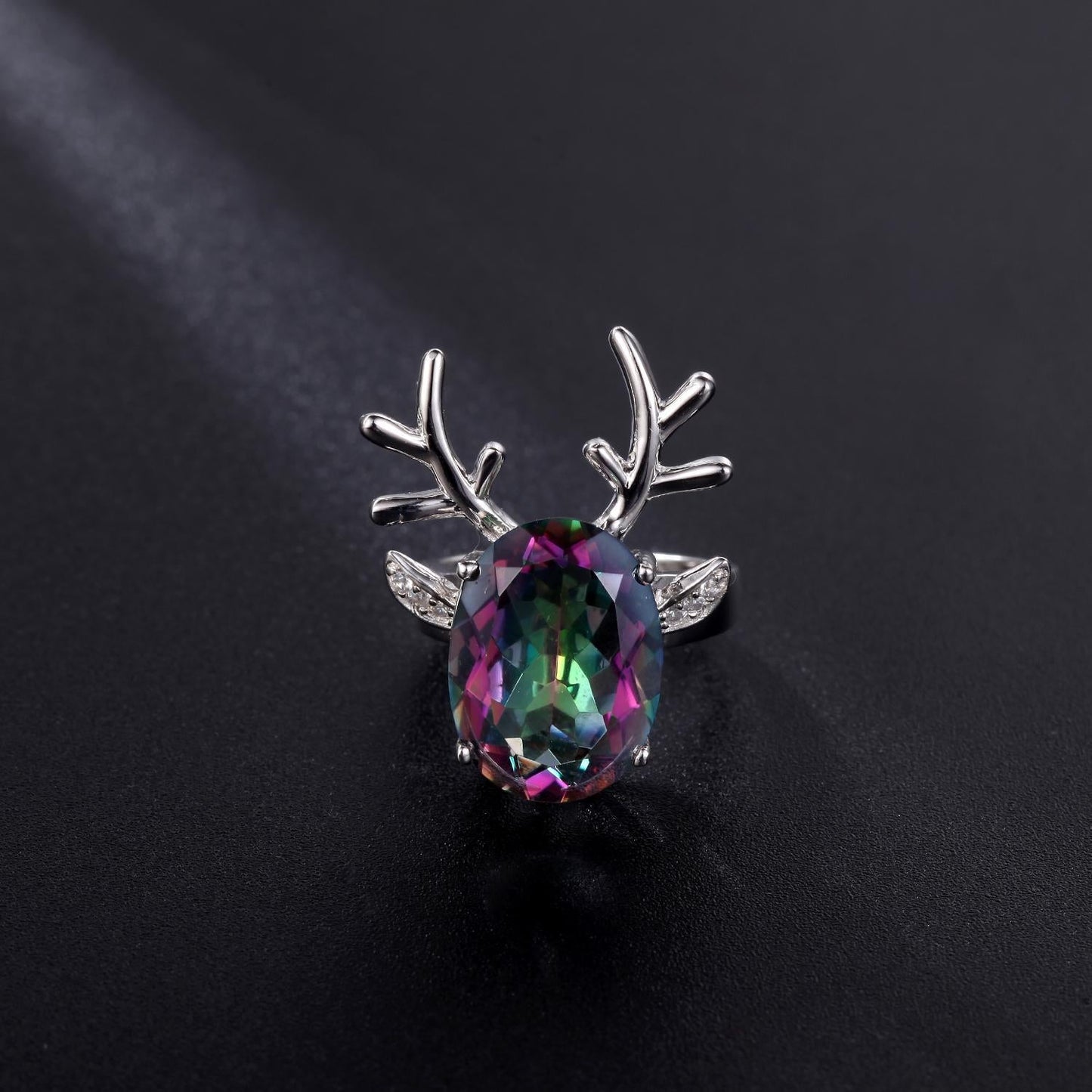 Colorful Crystal Elk Ring 925 Sterling Silver Christmas Gift